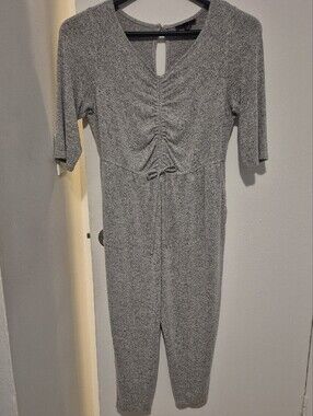 Cozy Heather Gray Ruched Front Jumpsuit Size 14/16 Petite